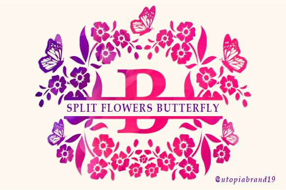 Split Flowers Butterfly Monogram Font